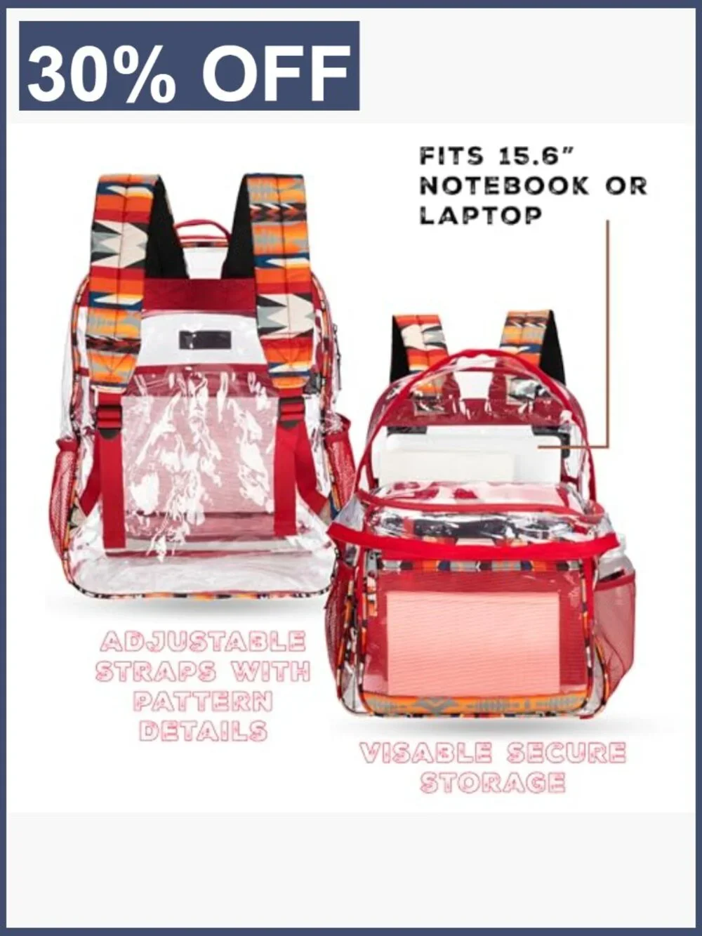 Clear Backpack for Girls- Water Resistant Bookbag, Stadium Approved